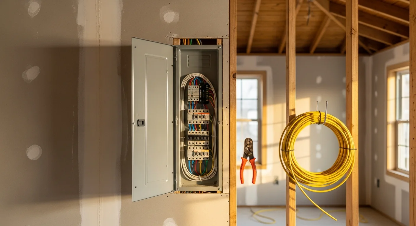 Electrician installing new wiring and outlets in residential home