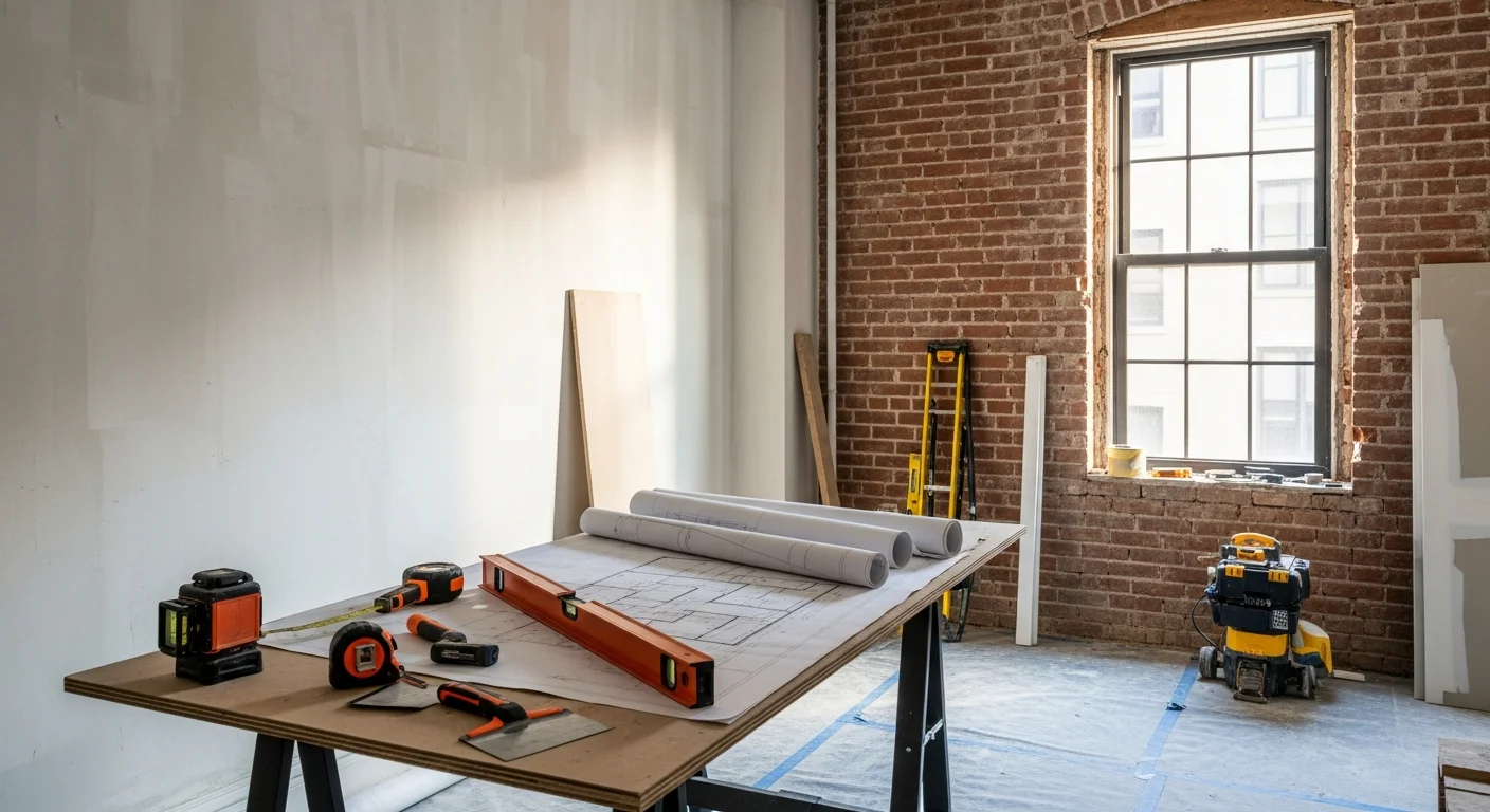 Renovated Manhattan apartment interior showing an open kitchen with updated cabinetry, new flooring, and a reconfigured layout in a pre-war co-op building. General contractor remodeling work completed by Trimoco LLC in Manhattan, New York.